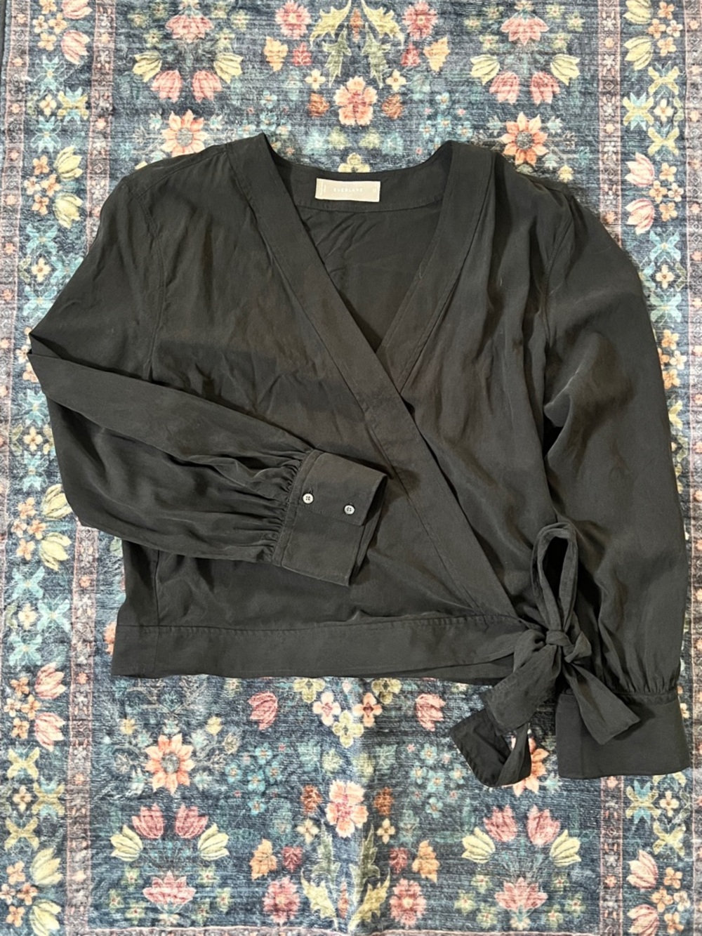 Everlane Silk Black Wrap Tie Blouse